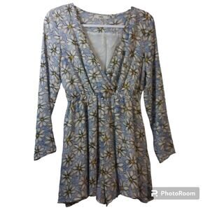 Into Blue Floral Daisy Print Long Sleeve Dress Size 8